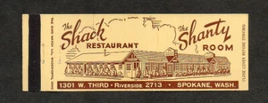 The Shack Restaurant & The Shanty Room Spokane WA Full Length Matchbook Cover - Picture 1 of 2