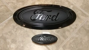 2017-19 Ford F250 F350 PLATINUM FRONT & REAR emblems GLOSS/MATTE BLACK PAIR - Picture 1 of 4