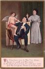 Vintage 1910S Valentine's Day Embossed Postcard Naked Cupid / Man And Woman