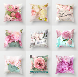 PEONY FLOWER POLYESTER CUSHION COVER PILLOW CASE HOME SOFA DECOR 45X45 UK