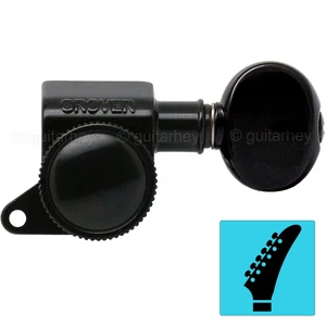 NEW Grover 505 Mini Roto-Grip Locking Rotomatic 6 In line Tuners OVAL Keys BLACK - Picture 1 of 4