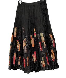 ANU by Natural Woman's Black Patchwork Maxi Skirt Size S/M Lined Elastic Waist - Picture 1 of 14
