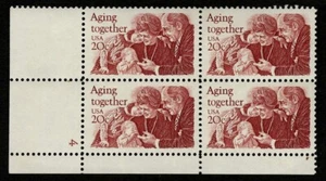 US 1982 #2011 Aging Together 20c Plate Block of 4 Mint NH MNH - Picture 1 of 4