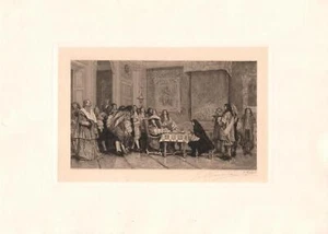 Original Pencil Signed Etching Moliere Breakfasting With Louis XIV, - Photo 1/1