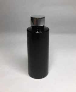 50ml PET Plastic Black Cylindrical Bottle + Shiny Silver Screw On Cap ANY AMOUNT - Picture 1 of 1