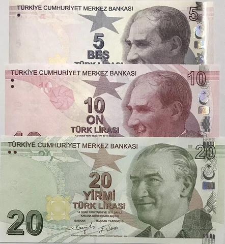 Turkey Set 3 Pcs 5 10 20 Lira 2009/2020-2022 P 222 223 224 New Sign UNC Cover