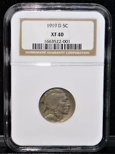 1919 D NCG XF 40 Certification # 1663522-001 Buffalo Nickel Graded Condition - Picture 1 of 8