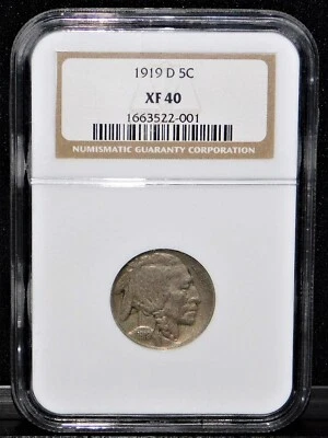 1919 D NCG XF 40 Certification # 1663522-001 Buffalo Nickel Graded Condition - Image 1 of 4