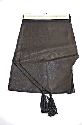 Nuevo 6FT Gótico Damasco NEGRO CORREDOR DE MESA con BORLAS Swag Cómoda Bufanda Decoración Foto 1 de 4