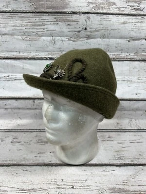 VTG Olive Green Wool Bayerischer Walk-Loden German Fedora Hat Cap With Pins READ - Image 1 of 4