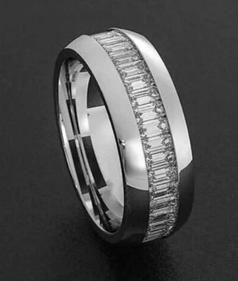 Baguette Cut CZ Stone Channel Set 14K White Gold Full Eternity Unisex Band - Image 1 of 3