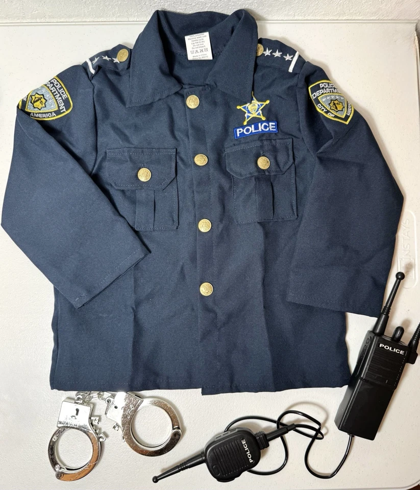 VESTIDO AMÉRICA Uniforme de Policía Chaqueta Top Niños Pequeños 3T 4T Azul Disfraz 3 Piezas Foto 1 de 4
