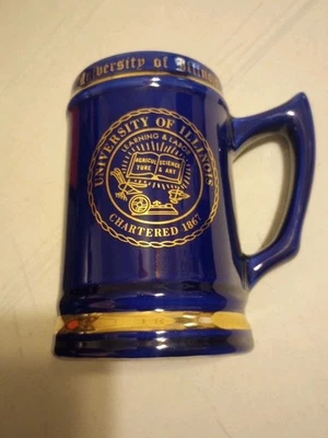Vintage Blue Tall Ceramic Mug University of Illinois  - Image 1 of 3