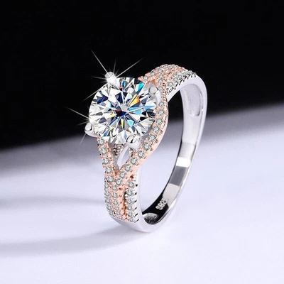 2CT D Color Moissanite Real 925 Sterling Silver Two Colors Women Engagement Ring - Image 1 of 4