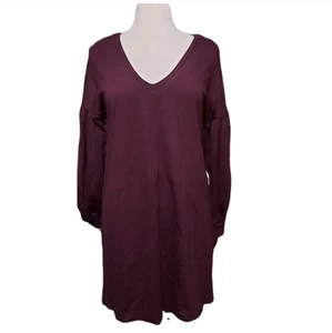 Express Knielanges Kleid Sp Langarm V-Ausschnitt weinrot lila. Maße Grube-Grube - Bild 1 von 3