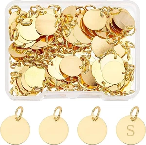 100 Stck. Messing Stanzen Rohling Anhänger Charms 12 mm Flach Rund Metall Stempel Tags Golden - Bild 1 von 6