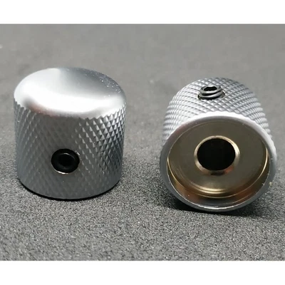 ADPGUITARPARTS 2 Boutons Dome Tele pour Pots 6,35 mm (1/4) Metal Satin Chrome grin fin