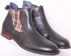 Robert Graham RG5254B Black Leather Plaid Slip-On Chelsea Boots Mens US 12 - Picture 1 of 9