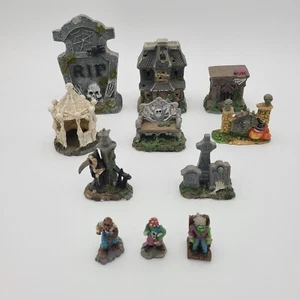 Lot of 11 Miniature Halloween Ceramic Decorations House Figurines Spooky Decor  - Picture 1 of 12