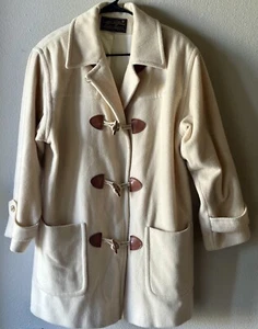 Vtg Eddie Bauer Wool Toggle Coat Jacket Made In USA Cream Women’s Size L - Picture 1 of 8