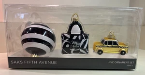 Saks Fifth Avenue NYC Ornament Set 3 Pack, Taxi, Shopping Bag, Sphere, New York - Picture 1 of 9