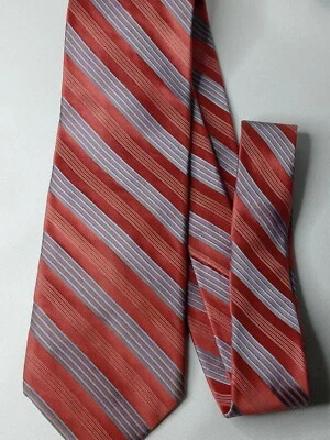 DKNY Mens Tie Striped Salmon Pink Blue - Image 1 of 4