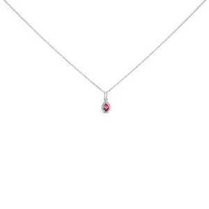 10K White Gold Gemstone and Diamond Accent Halo Pear Shape 18" Pendant Necklace - Picture 1 of 16