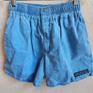 Vtg Ocean Pacific OP Shorts Men L Blue Pockets Elastic Skate Retro 90s Big Logo - Picture 1 of 9