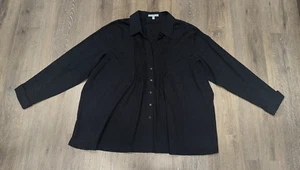 Foxcroft Shirt 24W Black No Iron Tunic Pintuck Floral Blouse Top Minimalist - Picture 1 of 9