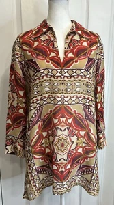 TALBOTS Women’s Blouse Top Sz6 Linen & Silk Blend Bohemian Retro Chic Semi Sheer - Picture 1 of 18