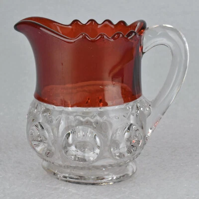 VTG Ruby Stained Flash Glass Creamer Pitcher EAPG Excelsior XLCR Adams & Company - Image 1 of 4