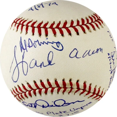 HANK AARON, DAVIDSON, DOWNING, HOUSE SIGNED NL BASEBALL INSCRIBED 715 & MORE PSA - Image 1 of 4