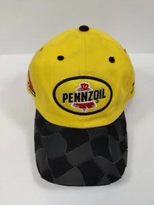 Vintage Pennzoil Racing Hat Yellow Steve Park Embossed Checkered Flag Brim NEW - Picture 1 of 6