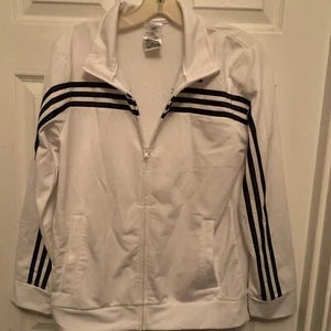 Adidas Youth Track Jacket Size Large 14/16 White Full Zip Logo 3 Stripes - Picture 1 of 4