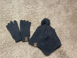 Heather Gray Matching Hat & Mittens Set Kids 4-8Y EUC - Picture 1 of 8