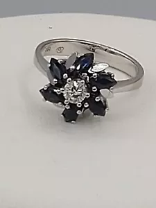 Wunderschöner Ring 14 Karat 585 Weiß- Gold mit 1 Brillanten und 6 Saphire. - Bild 1 von 15