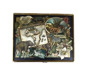 Music Box Vintage Enesco Thomas Cathey 1993 Fauna Africana Safari Foil Art - Foto 1 di 10