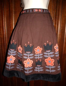 Falda Lithe Anthropologie S/M/4 Marrón Gris Terciopelo Embellecida Artística Folk Nórdico - Imagen 1 de 7