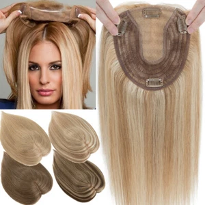 Clip In Top 100% Remy Human Hair Women Hairpiece Topper Toupee For Loss Hair - Picture 1 of 43