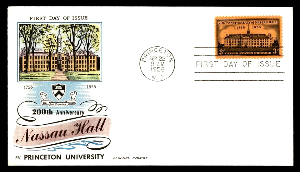 1083 3c Stamp (1956) 200TH ANNIVERSARY -- NASSAU HALL FDC FROM HERMAN FLUEGEL !! - Image 1 of 1