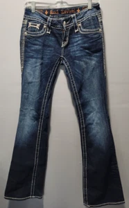Pantalones de mezclilla Rock Revival para mujer 26 Shelly Boot lavado oscuro tiro bajo adornado - Imagen 1 de 3