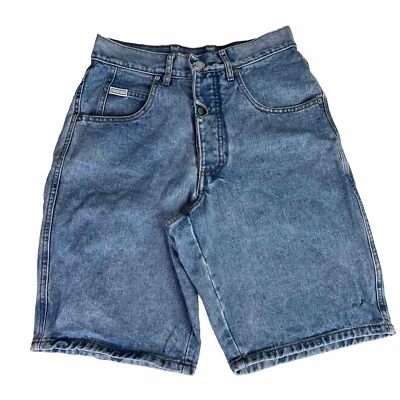 Vintage 90s Guess Mens 29 Jean Shorts USA Made Button Fly Green Triangle - Image 1 of 4