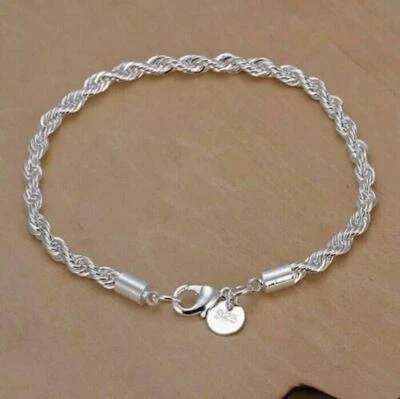 Mujeres Damas Moda Enchapado en Plata Cuerda Cadena Brazalete Joyería Foto 1 de 4
