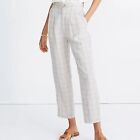 Madewell Linen Pleated Taper Wide-Leg High Rise Pants in Windowpane Size 8 NWT