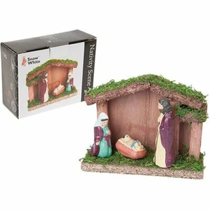 Nativity Scene Christmas Display Small Set With Stable & 3 Porcelain Figures - Picture 1 of 3