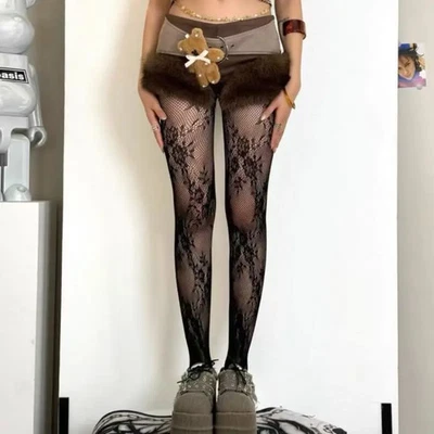 1 par de pantimedias de malla floral coloridas hasta el muslo para mujer Foto 1 de 4