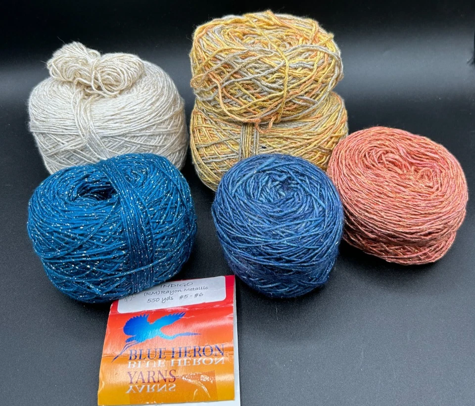 ЛОТ ТОВАРОВ СИНЯЯ ЦАПЛЯ ПРЯЖА вискоза лен металлик новые остатки пряжи *ЧИТАЙТЕ* несколько  - Изображение 1 из 3