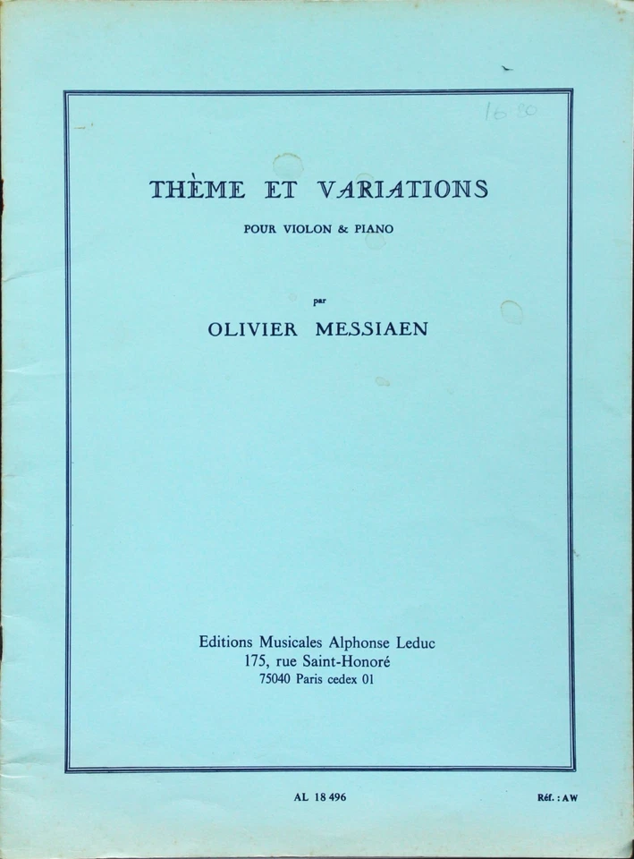 Messiaen.Theme and Variations for violin and piano - Image 1 of 1