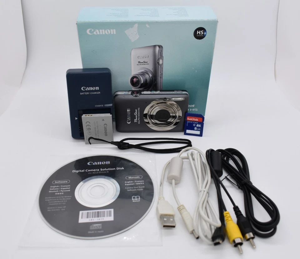 Paquete de cámara digital Canon PowerShot ELPH 100 HS gris 12,1 MP - probado funcionando Foto 1 de 4