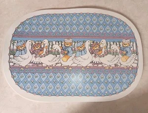 Cottage Core Geese & Teddy Bear Vtg Placemats Foam Rubber Set Of 6 Grandma Chic - Picture 1 of 11
